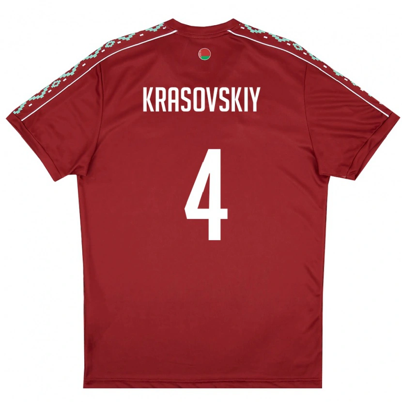 Danxen Men Belarus Vladislav Krasovskiy #4 Deep Red White Home Jersey 26-28 T-Shirt