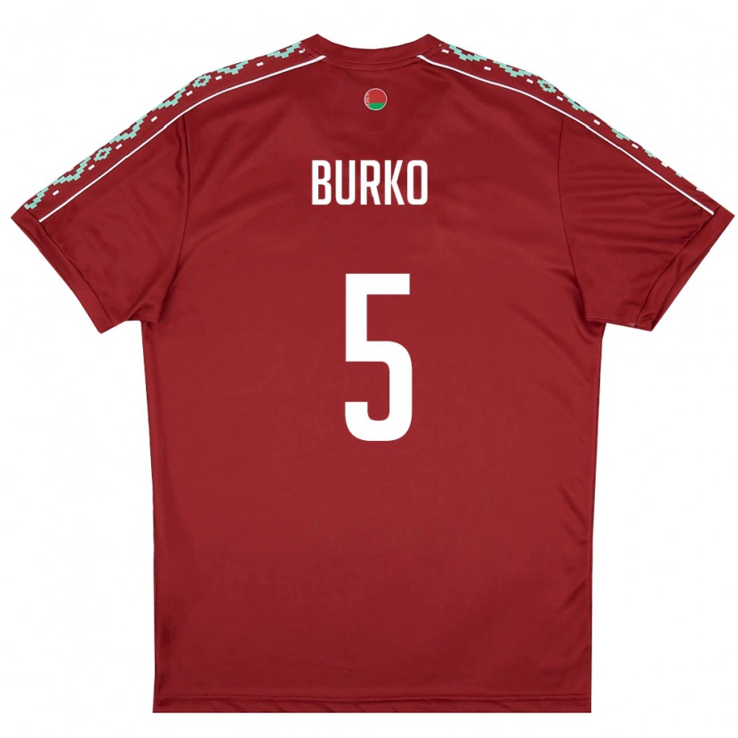 Danxen Men Belarus Maksim Burko #5 Deep Red White Home Jersey 26-28 T-Shirt