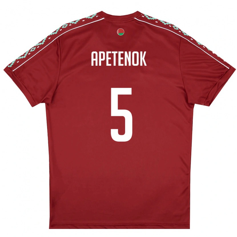 Danxen Men Belarus Pavel Apetenok #5 Deep Red White Home Jersey 26-28 T-Shirt