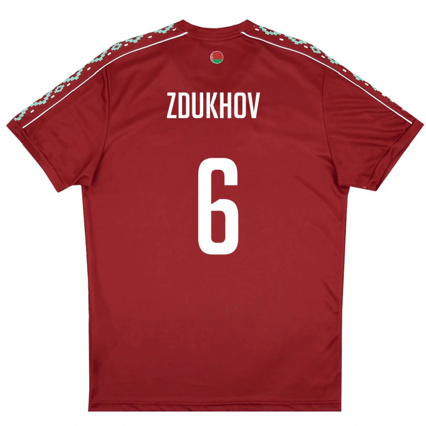 Danxen Men Belarus Roman Zdukhov #6 Deep Red White Home Jersey 26-28 T-Shirt