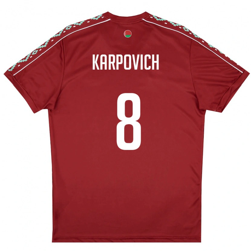 Danxen Men Belarus Maksim Karpovich #8 Deep Red White Home Jersey 26-28 T-Shirt