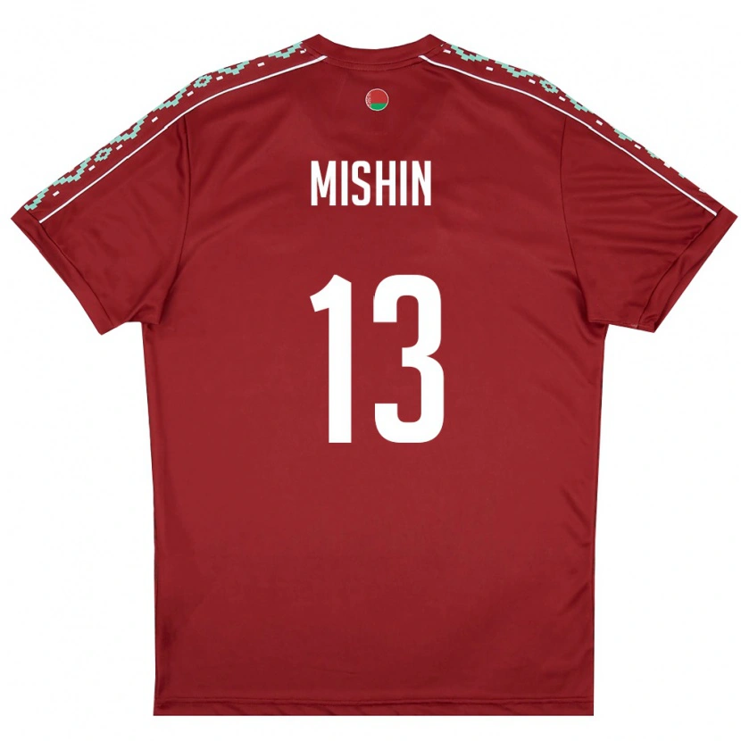 Danxen Men Belarus Gleb Mishin #13 Deep Red White Home Jersey 26-28 T-Shirt