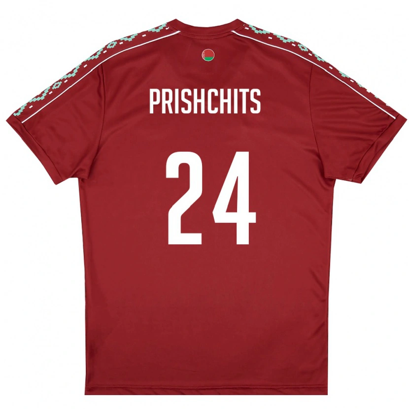 Danxen Men Belarus Daniil Prishchits #24 Deep Red White Home Jersey 26-28 T-Shirt