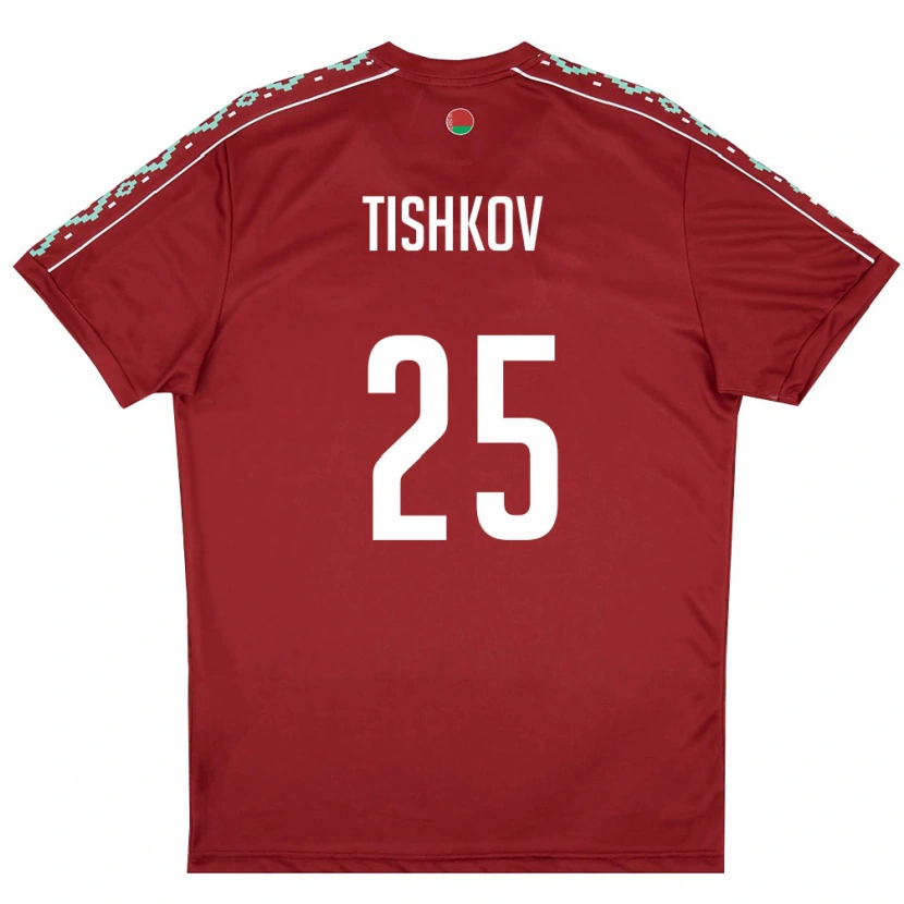 Danxen Men Belarus Nikita Tishkov #25 Deep Red White Home Jersey 26-28 T-Shirt