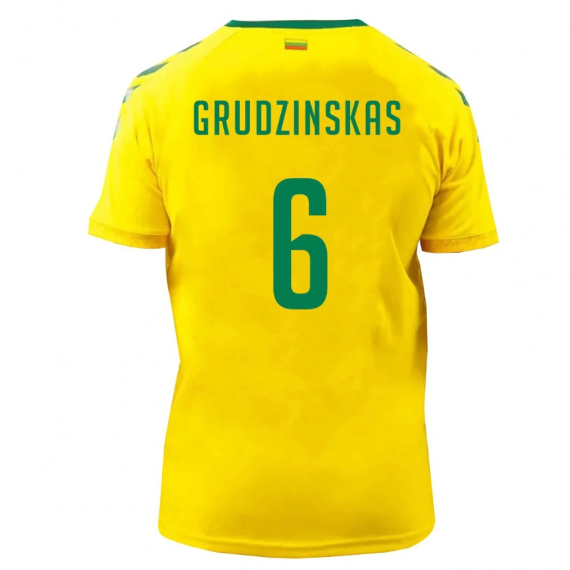 Danxen Men Lithuania Dovas Grudzinskas #6 Yellow Green Home Jersey 26-28 T-Shirt