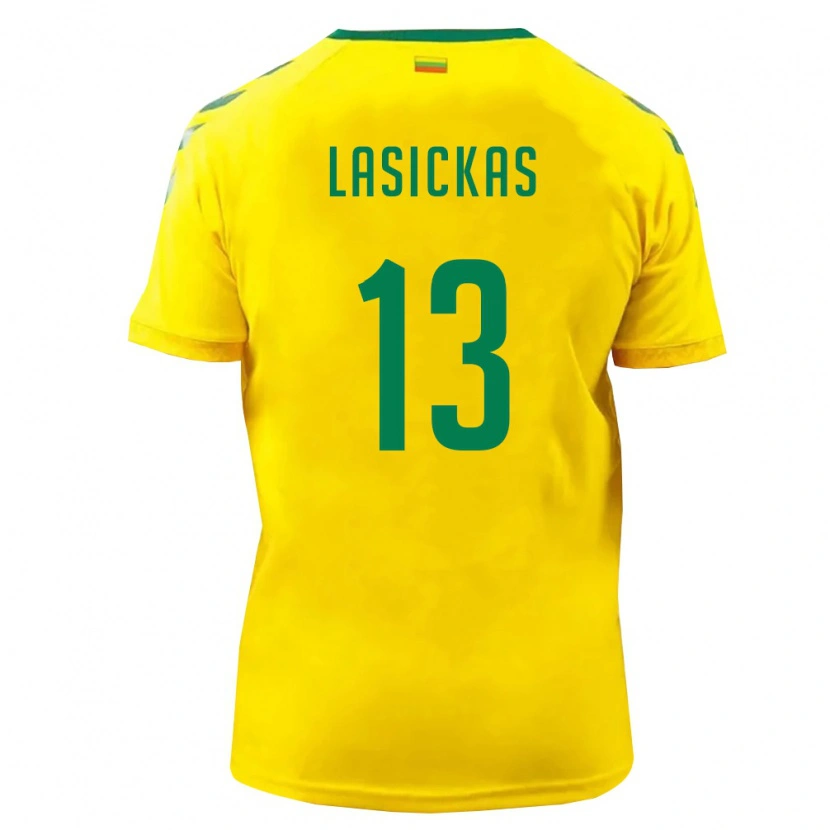 Danxen Men Lithuania Justas Lasickas #13 Yellow Green Home Jersey 26-28 T-Shirt
