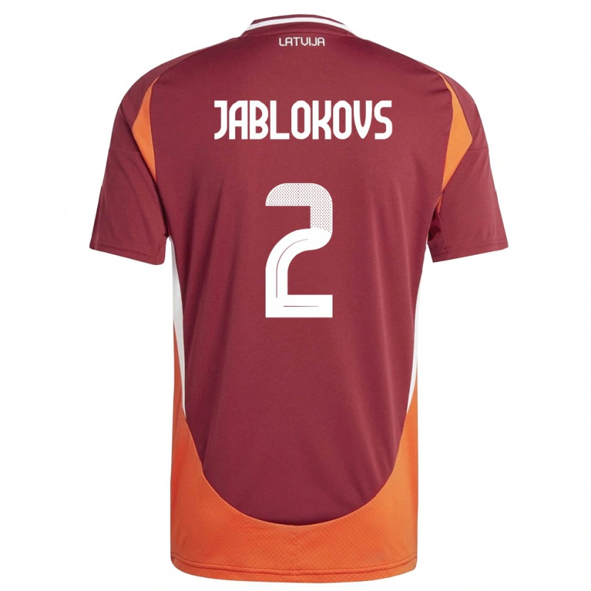 Danxen Men Latvia Roberts Jablokovs #2 Deep Red White Orange Home Jersey 26-28 T-Shirt