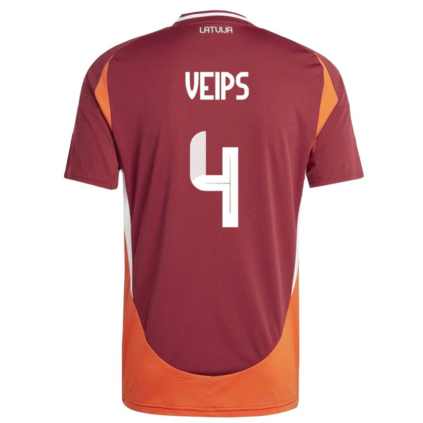Danxen Men Latvia Roberts Veips #4 Deep Red White Orange Home Jersey 26-28 T-Shirt