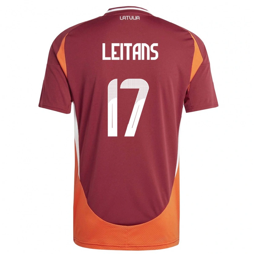 Danxen Men Latvia Gustavs Leitans #17 Deep Red White Orange Home Jersey 26-28 T-Shirt