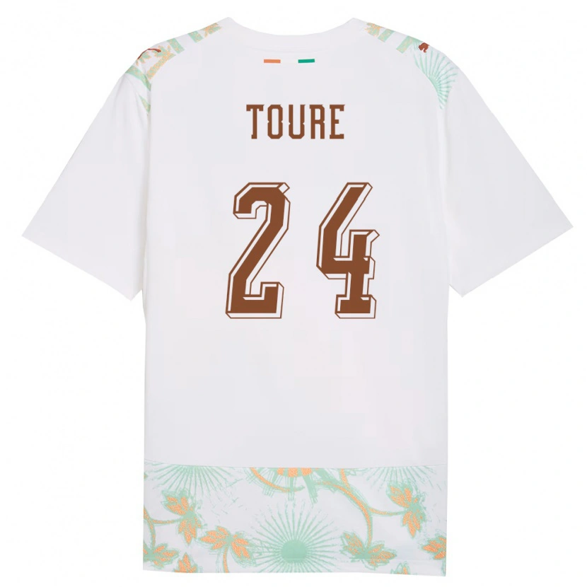 Danxen Men Ivory Coast Bazoumana Touré #24 White Orange Green Away Jersey 26-28 T-Shirt
