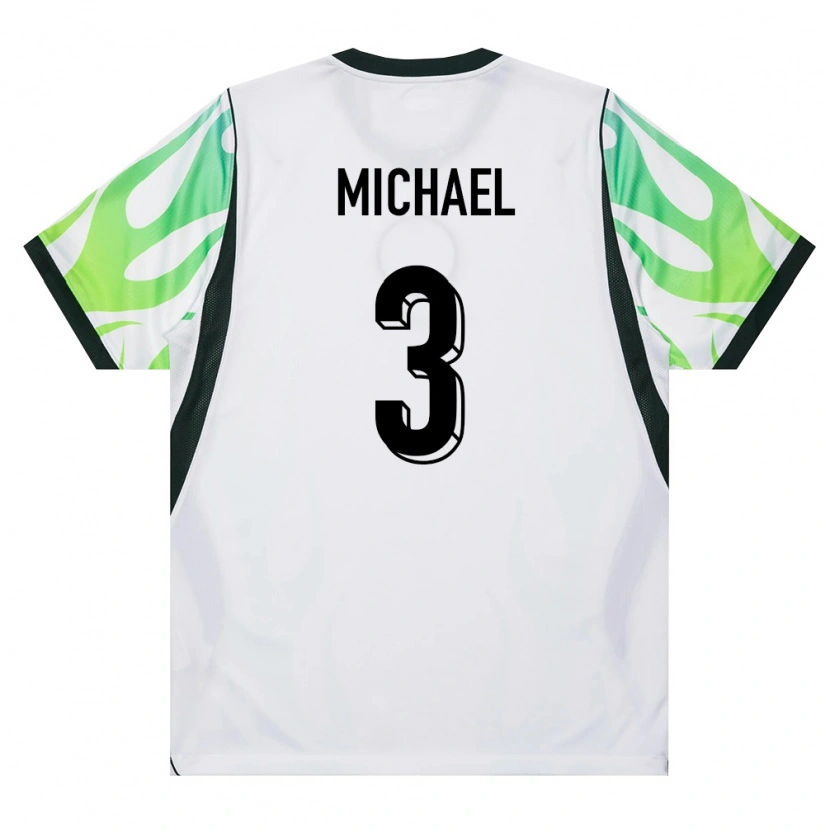 Danxen Men Nigeria Emmanuel Michael #3 White Green Away Jersey 26-28 T-Shirt