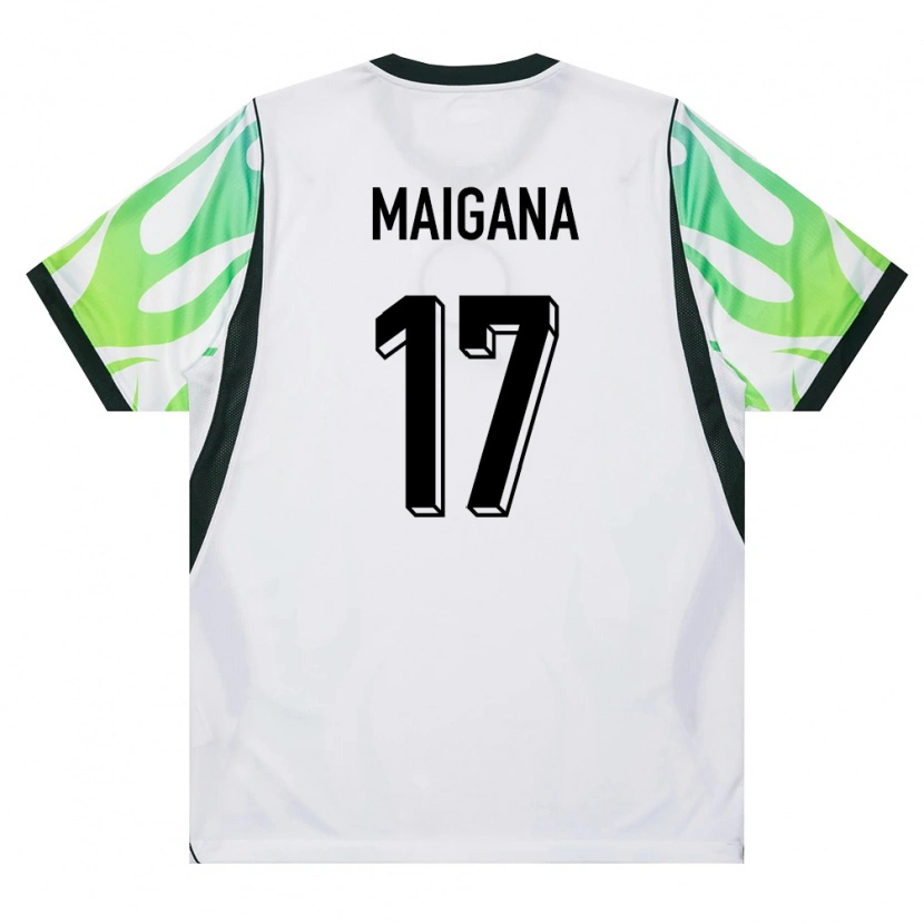 Danxen Men Nigeria Tahir Maigana #17 White Green Away Jersey 26-28 T-Shirt