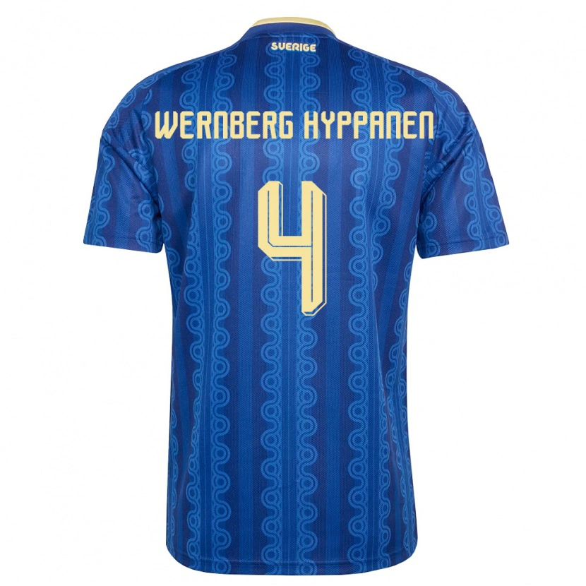 Danxen Men Sweden Lino Wernberg Hyppänen #4 Blue Navy Yellow Away Jersey 26-28 T-Shirt
