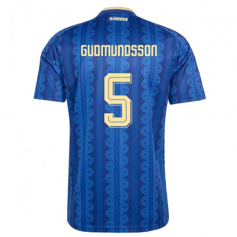 Danxen Men Sweden Gabriel Gudmundsson #5 Blue Navy Yellow Away Jersey 26-28 T-Shirt