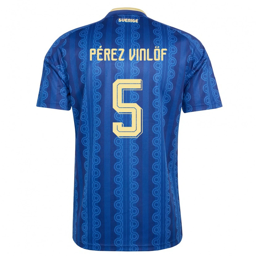 Danxen Men Sweden Matteo Pérez Vinlöf #5 Blue Navy Yellow Away Jersey 26-28 T-Shirt