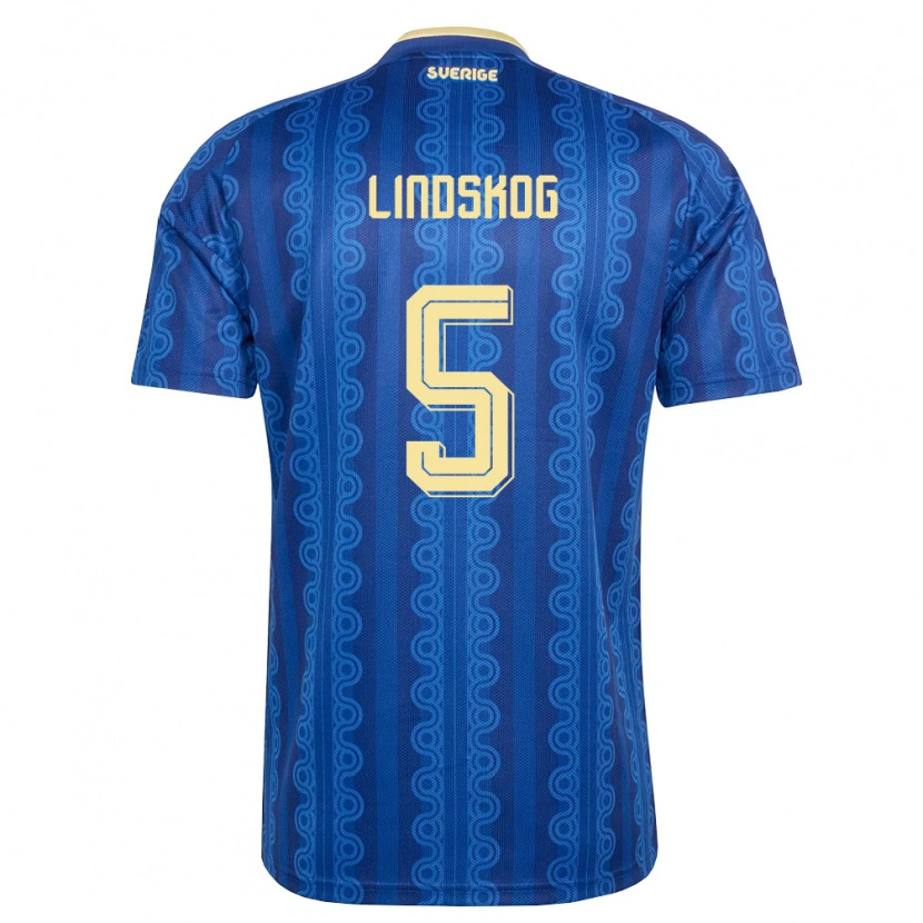Danxen Men Sweden Hugo Lindskog #5 Blue Navy Yellow Away Jersey 26-28 T-Shirt
