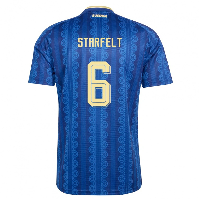 Danxen Men Sweden Carl Starfelt #6 Blue Navy Yellow Away Jersey 26-28 T-Shirt