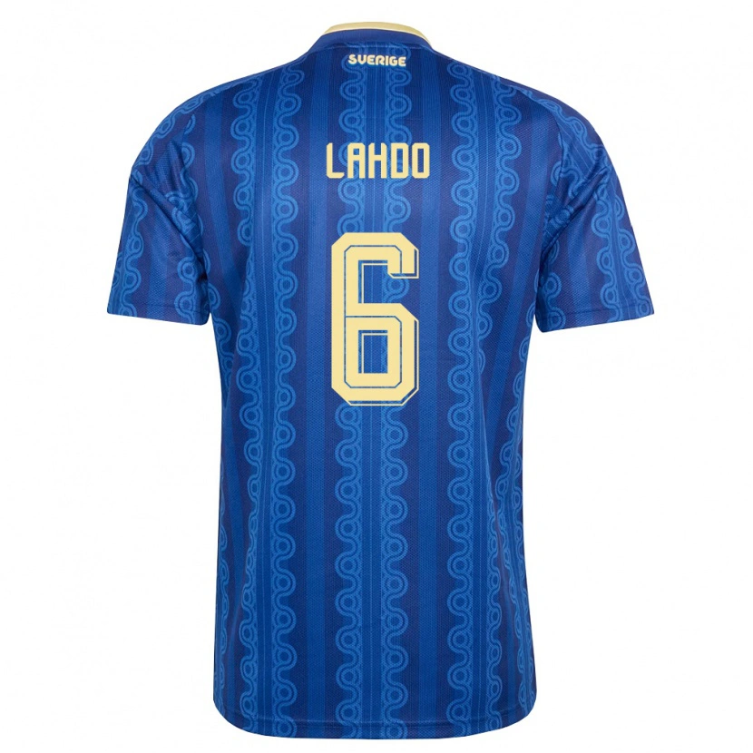 Danxen Men Sweden Adrian Lahdo #6 Blue Navy Yellow Away Jersey 26-28 T-Shirt