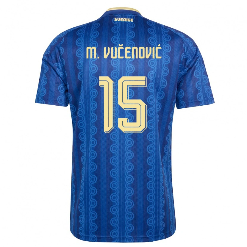 Danxen Men Sweden Melvin Vučenović Persson #15 Blue Navy Yellow Away Jersey 26-28 T-Shirt