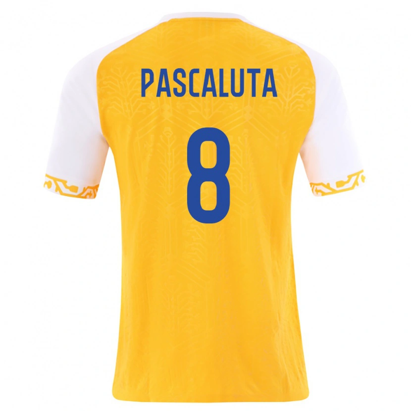 Danxen Men Moldova Cristian Păscăluță #8 Yellow White Away Jersey 26-28 T-Shirt