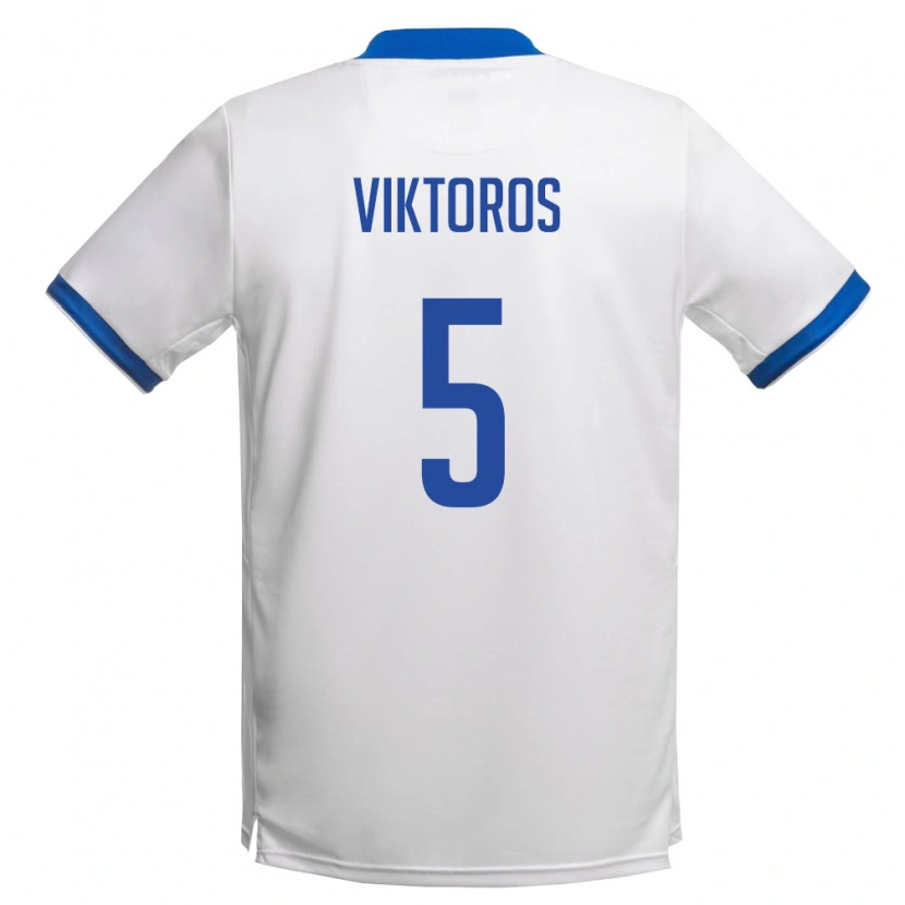 Danxen Men Cyprus Giorgos Viktoros #5 White Royal Blue Away Jersey 26-28 T-Shirt