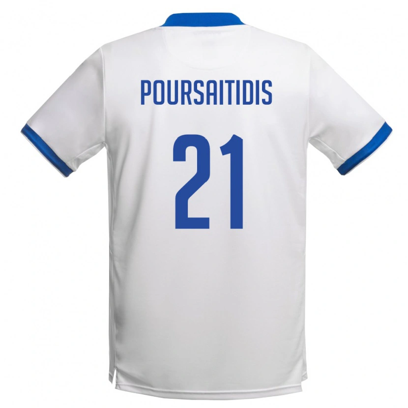 Danxen Men Cyprus Konstantinos Poursaitidis #21 White Royal Blue Away Jersey 26-28 T-Shirt