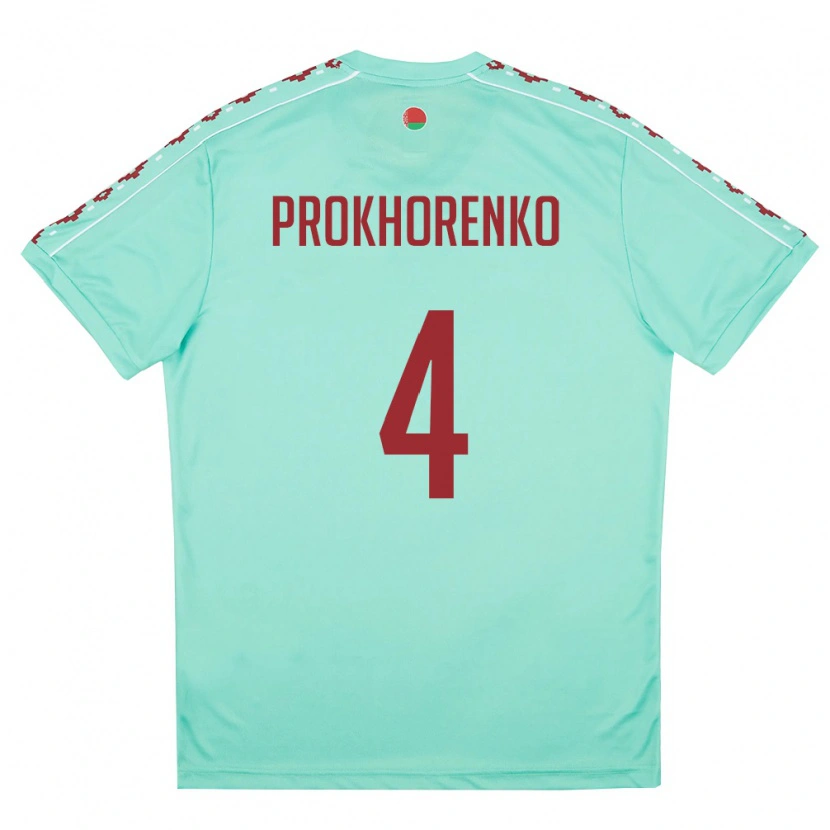 Danxen Men Belarus Aleksandr Prokhorenko #4 Light Green Burgundy Away Jersey 26-28 T-Shirt
