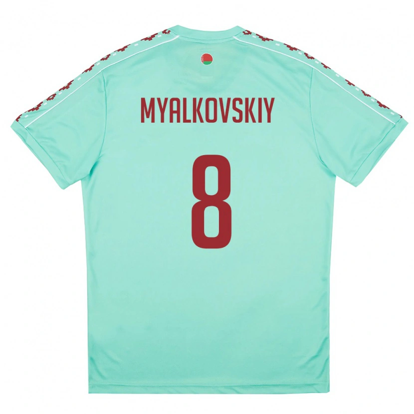 Danxen Men Belarus Ruslan Myalkovskiy #8 Light Green Burgundy Away Jersey 26-28 T-Shirt