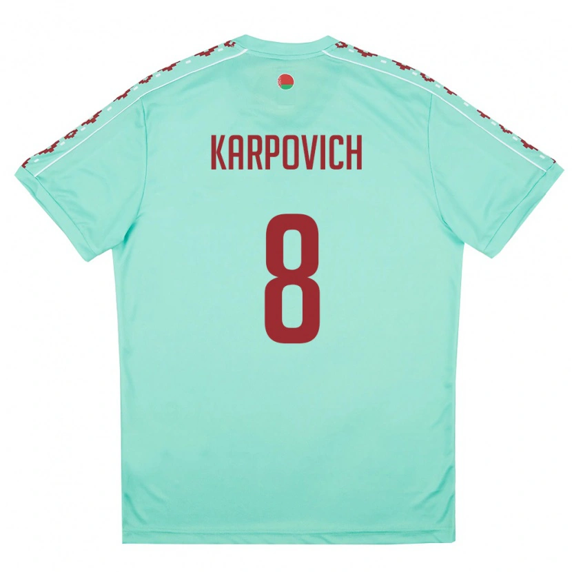 Danxen Men Belarus Maksim Karpovich #8 Light Green Burgundy Away Jersey 26-28 T-Shirt