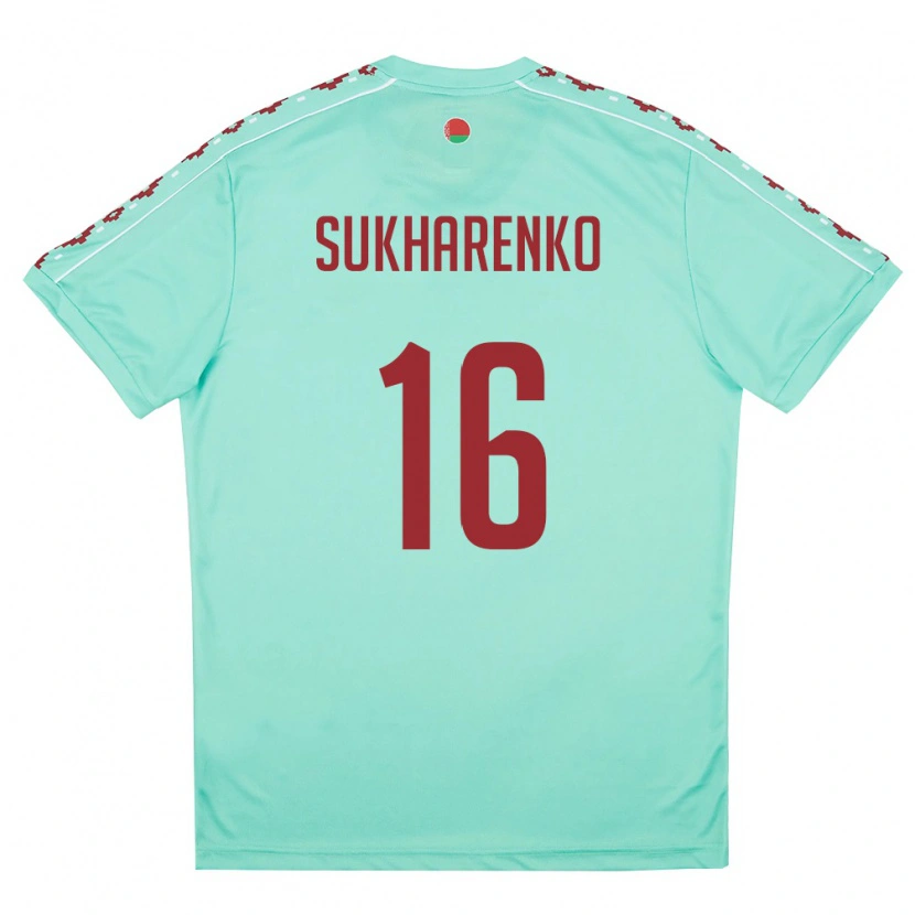 Danxen Men Belarus Matvey Sukharenko #16 Light Green Burgundy Away Jersey 26-28 T-Shirt