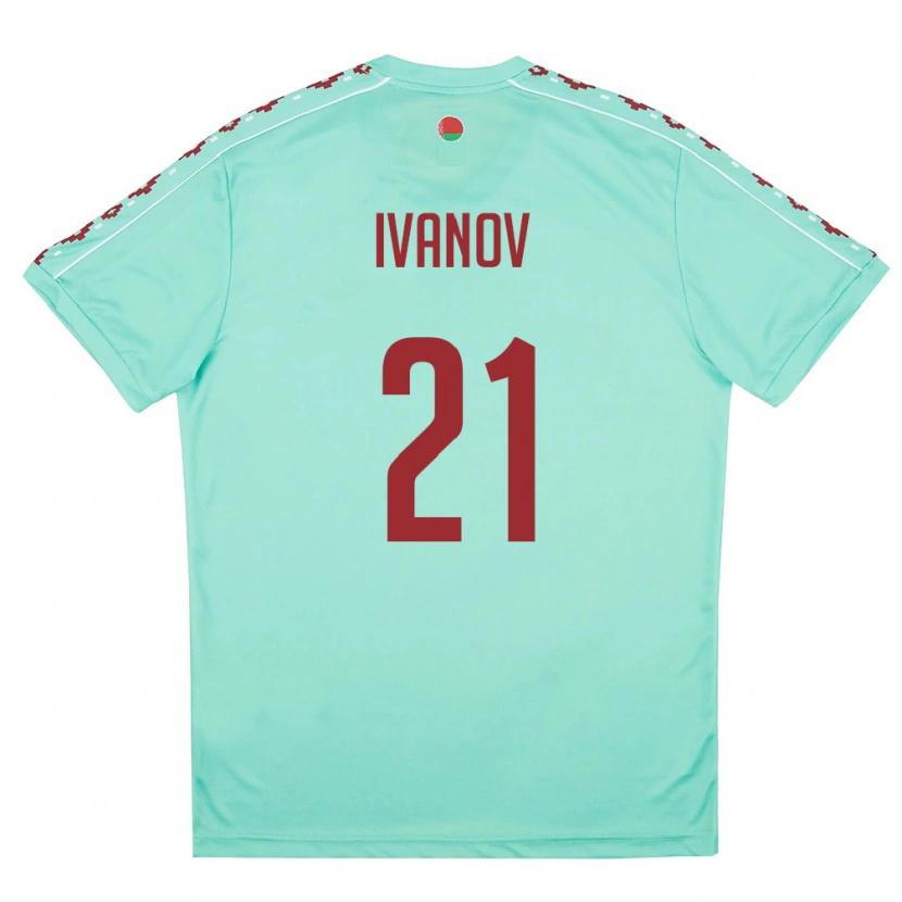 Danxen Men Belarus Nikolay Ivanov #21 Light Green Burgundy Away Jersey 26-28 T-Shirt