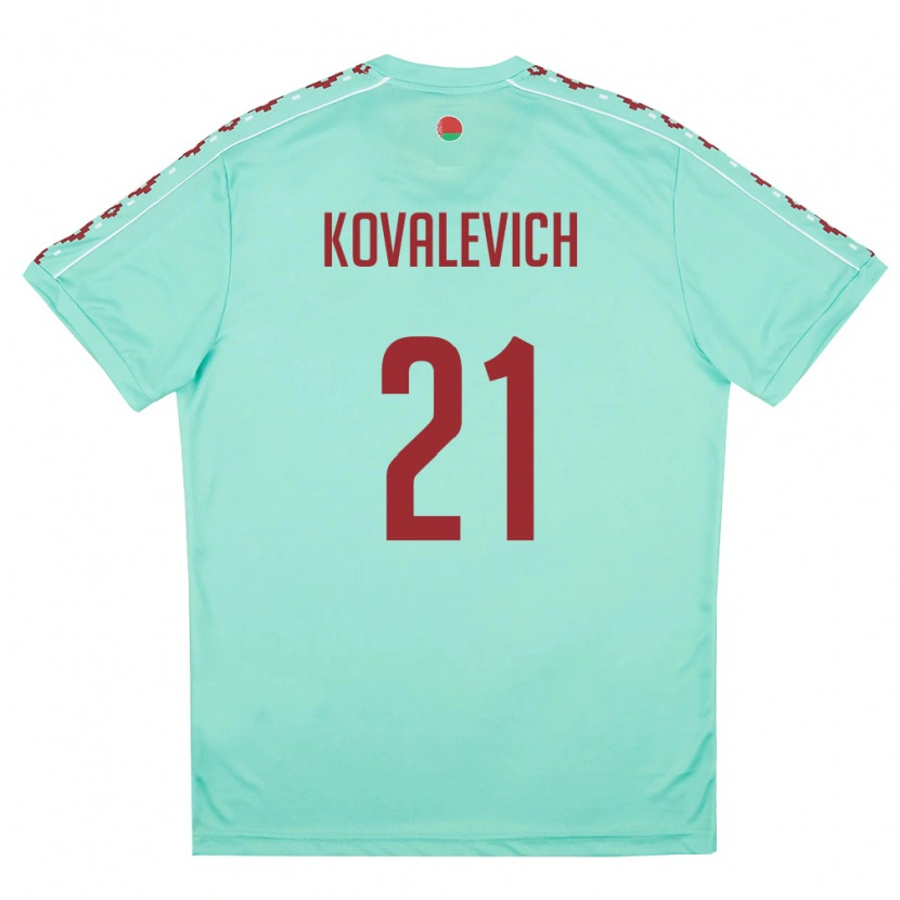 Danxen Men Belarus Timofey Kovalevich #21 Light Green Burgundy Away Jersey 26-28 T-Shirt