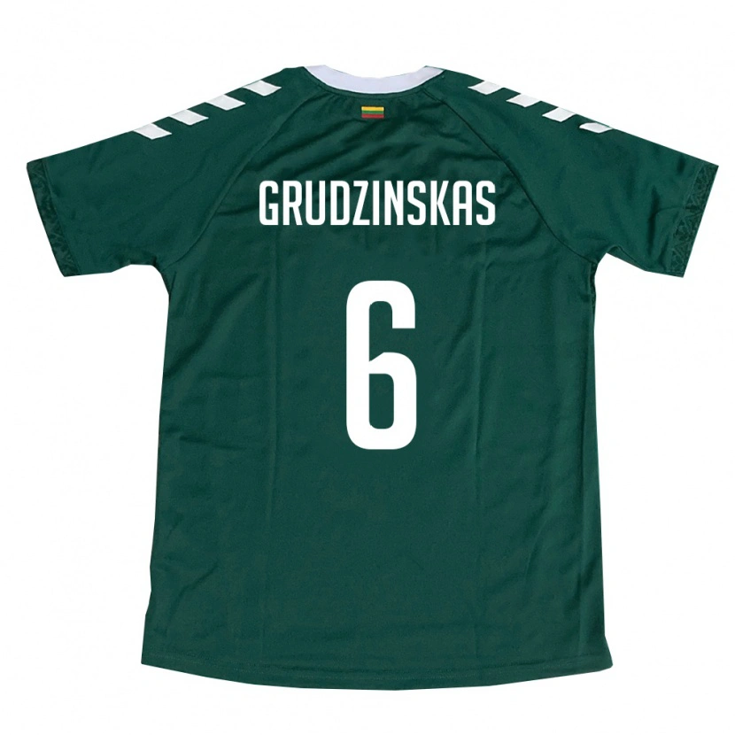 Danxen Men Lithuania Dovas Grudzinskas #6 Dark Green White Away Jersey 26-28 T-Shirt