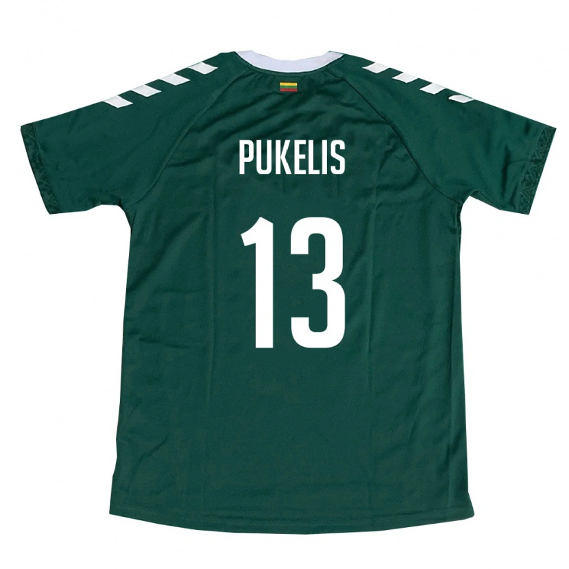 Danxen Men Lithuania Oskar Pukelis #13 Dark Green White Away Jersey 26-28 T-Shirt
