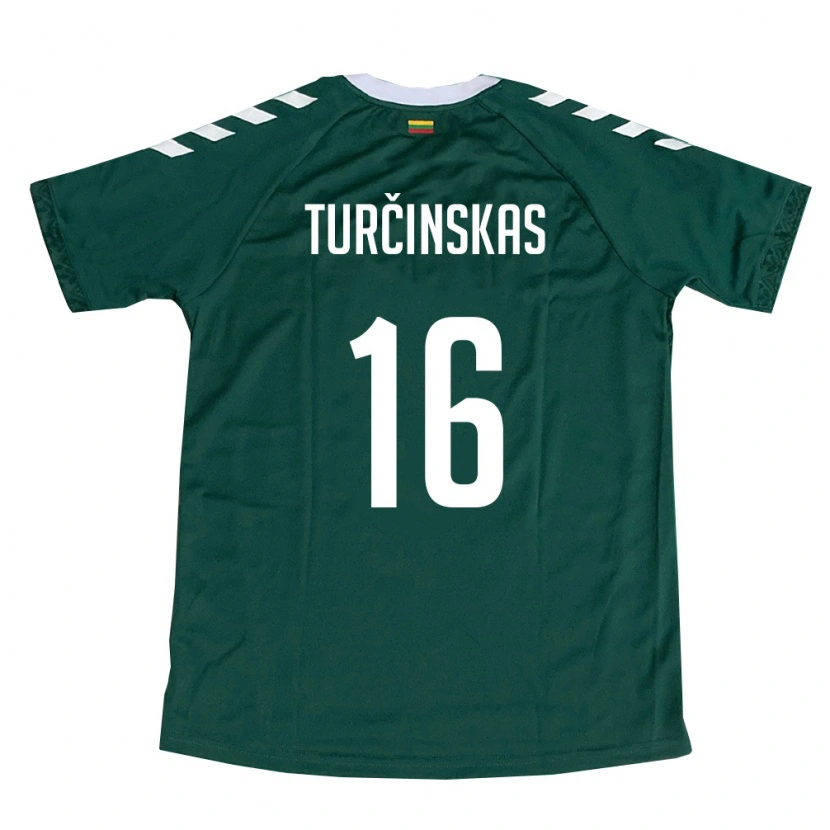 Danxen Men Lithuania Jugas Turčinskas #16 Dark Green White Away Jersey 26-28 T-Shirt