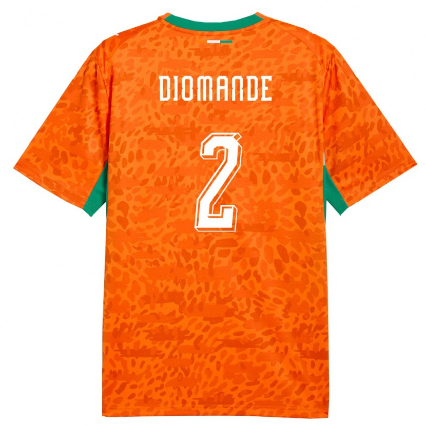 Danxen Women Ivory Coast Ousmane Diomande #2 Orange Green White Home Jersey 26-28 T-Shirt