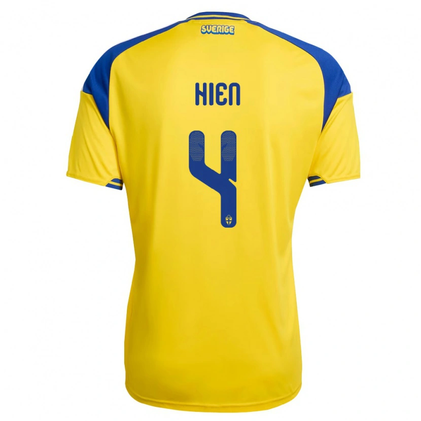 Danxen Women Sweden Isak Hien #4 Yellow Blue White Home Jersey 26-28 T-Shirt