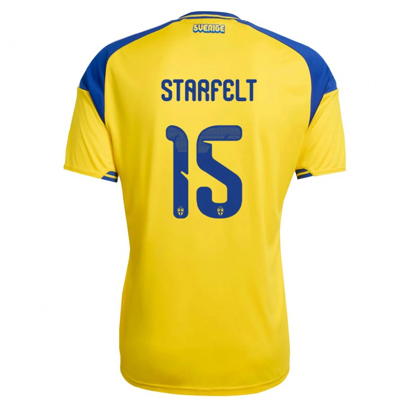Danxen Women Sweden Carl Starfelt #15 Yellow Blue White Home Jersey 26-28 T-Shirt