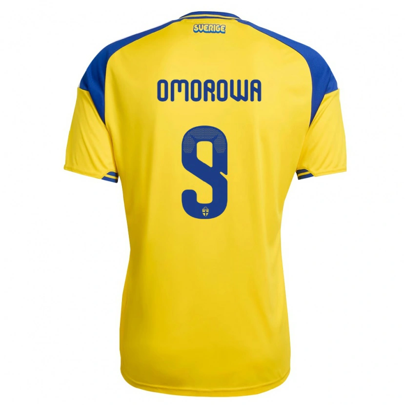Danxen Women Sweden Richie Omorowa #9 Yellow Blue White Home Jersey 26-28 T-Shirt