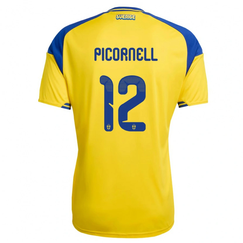 Danxen Women Sweden André Picornell #12 Yellow Blue White Home Jersey 26-28 T-Shirt