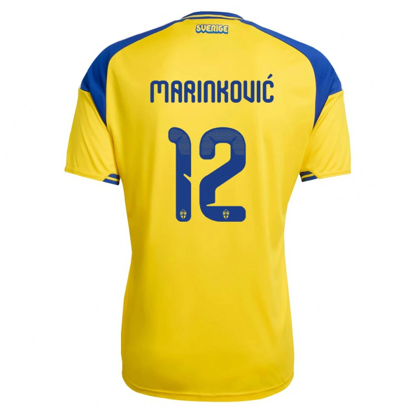 Danxen Women Sweden Kristan Marinković #12 Yellow Blue White Home Jersey 26-28 T-Shirt