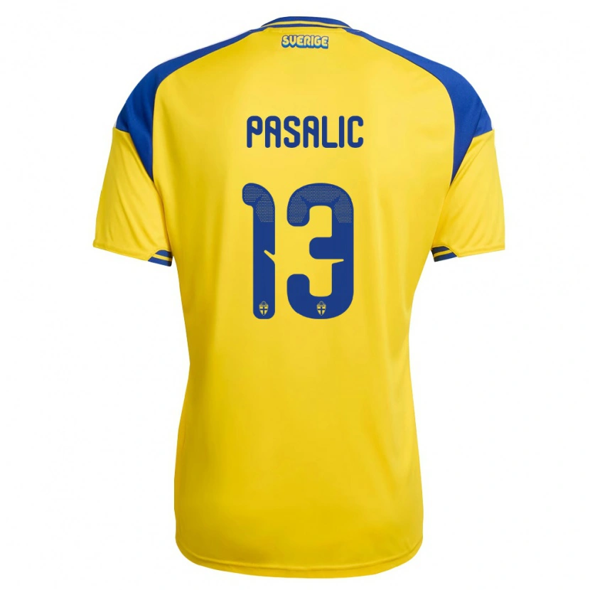 Danxen Women Sweden Kevin Pasalic #13 Yellow Blue White Home Jersey 26-28 T-Shirt