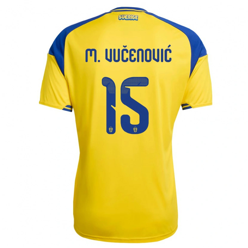 Danxen Women Sweden Melvin Vučenović Persson #15 Yellow Blue White Home Jersey 26-28 T-Shirt