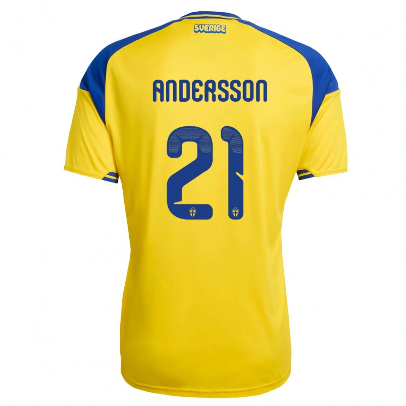 Danxen Women Sweden Alexander Andersson #21 Yellow Blue White Home Jersey 26-28 T-Shirt