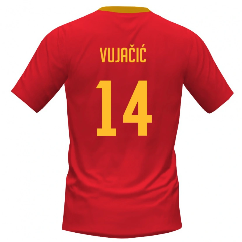 Danxen Women Montenegro Kosta Vujačić #14 Red Yellow Home Jersey 26-28 T-Shirt