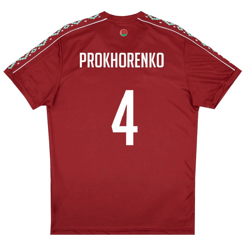 Danxen Women Belarus Aleksandr Prokhorenko #4 Deep Red White Home Jersey 26-28 T-Shirt