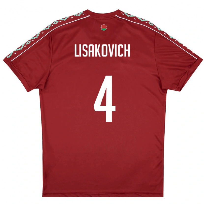 Danxen Women Belarus Ruslan Lisakovich #4 Deep Red White Home Jersey 26-28 T-Shirt