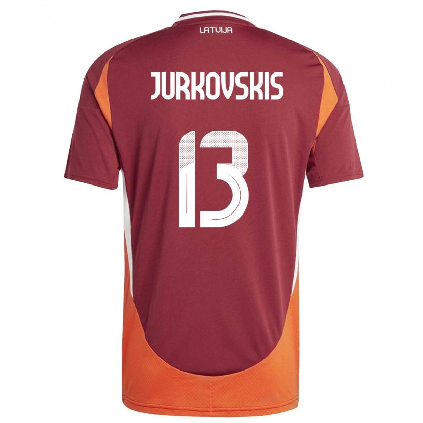 Danxen Women Latvia Raivis Jurkovskis #13 Deep Red White Orange Home Jersey 26-28 T-Shirt