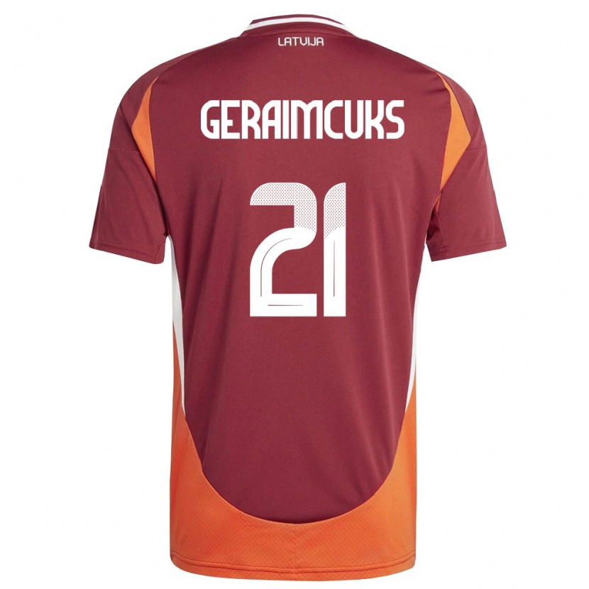 Danxen Women Latvia Markuss Geraimcuks #21 Deep Red White Orange Home Jersey 26-28 T-Shirt