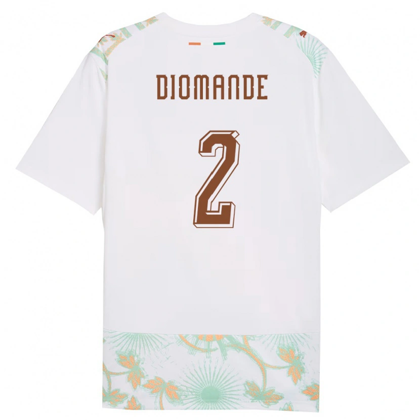 Danxen Women Ivory Coast Ousmane Diomande #2 White Orange Green Away Jersey 26-28 T-Shirt